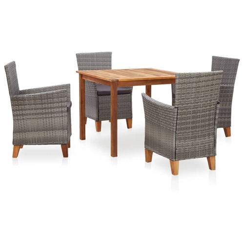 5 Piece Dining Set Poly Rattan and Solid Acacia Wood Grey