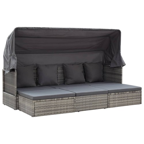 Garden Lounge Bed with Roof Mixed Grey 200x60x124 cm Poly Rattan