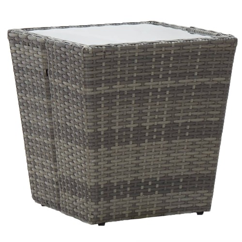 Tea Table Grey 41.5x41.5x43 cm Poly Rattan and Tempered Glass