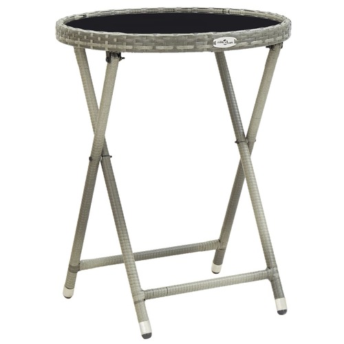 Tea Table Grey 60 cm Poly Rattan and Tempered Glass