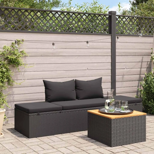 Sun Bed with Cushions Poly Rattan Black