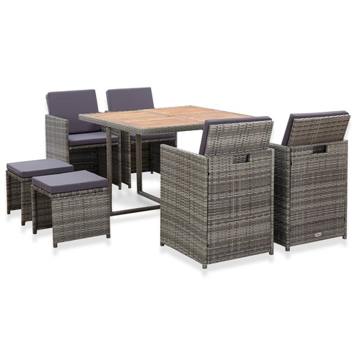 9 Piece Outdoor Dining Set Poly Rattan and Acacia Wood Anthracite
