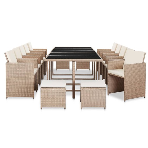 15 Piece Outdoor Dining Set with Cushions Poly Rattan Beige