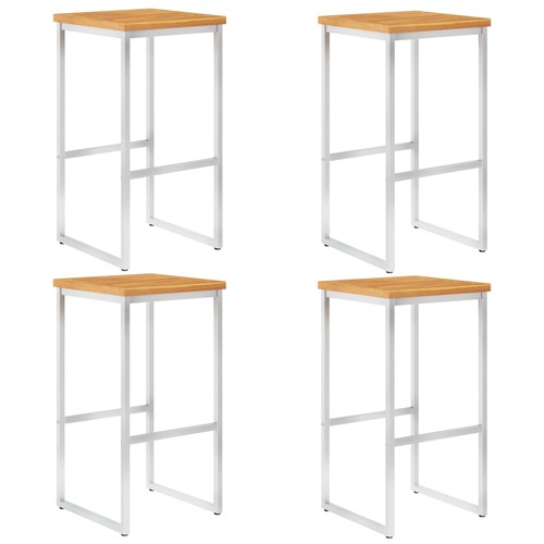 Bar Stools 4 pcs Solid Acacia Wood and Stainless Steel