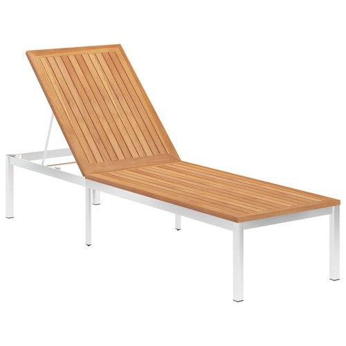 Sun Lounger Solid Teak Wood and Stainless Steel