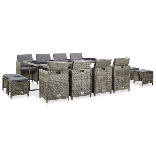 13 Piece Outdoor Dining Set with Cushions Poly Rattan Grey