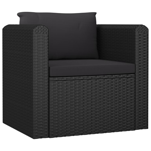 Single Sofa with Cushions Poly Rattan Black