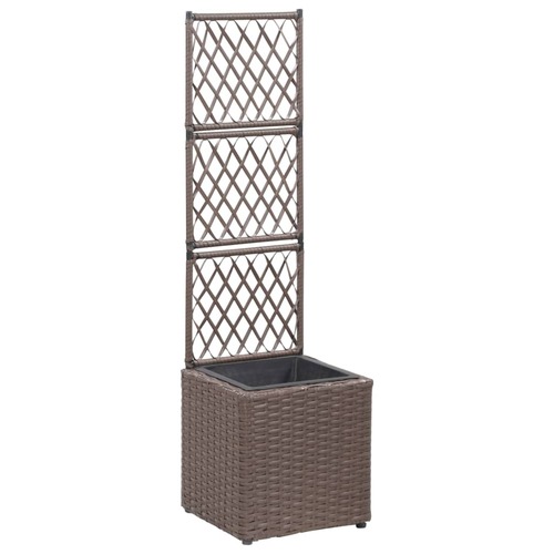 Trellis Raised Bed with 1 Pot 30x30x107 cm Poly Rattan Brown