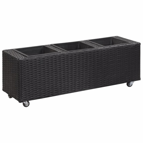 Garden Raised Bed with 3 Pots 100x30x36 cm Poly Rattan Black