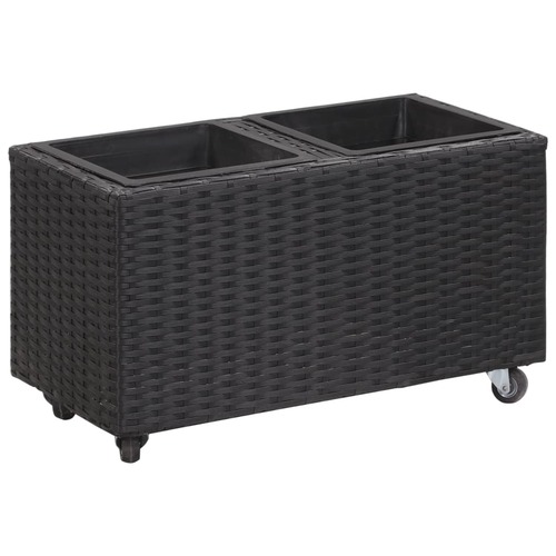 Garden Raised Bed with 2 Pots 60x30x36 cm Poly Rattan Black
