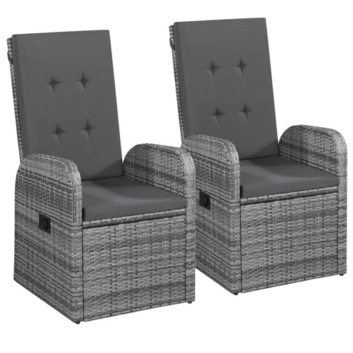 Reclining Garden Chairs 2 pcs with Cushions Poly Rattan Grey