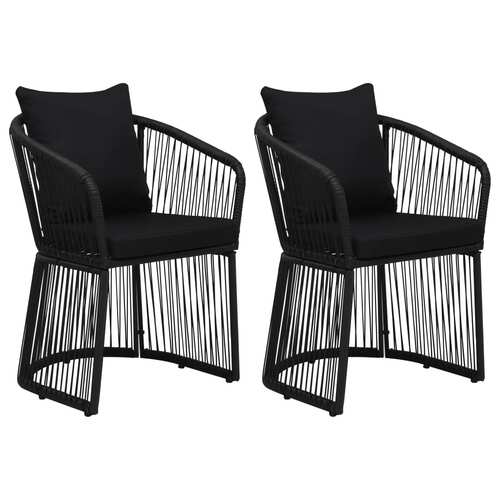 Garden Chairs 2 pcs with Cushions and Pillows PVC Rattan Black