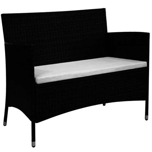 Garden Bench with Cushion Poly Rattan Black