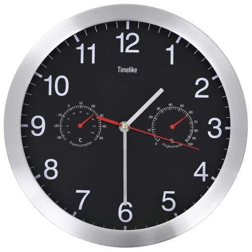 Wall Clock with Quartz Movement Hygrometer and Thermometer 30 cm Black