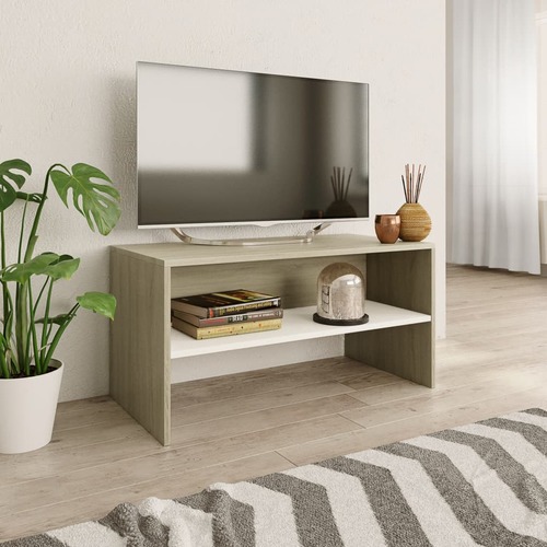 TV Cabinet White and Sonoma Oak 80x40x40 cm Chipboard