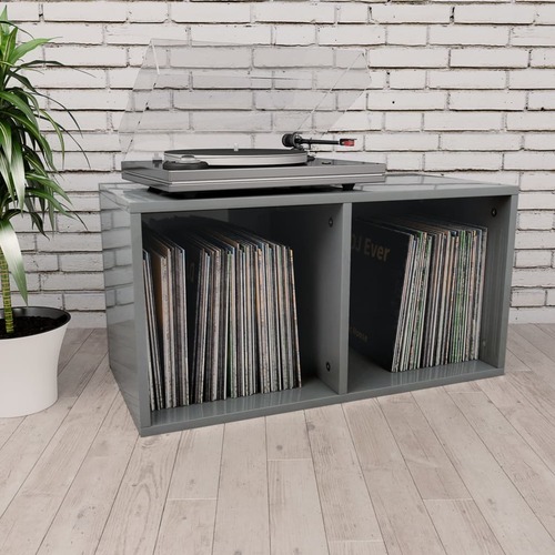 Vinyl Storage Box High Gloss Grey 71x34x36 cm Chipboard