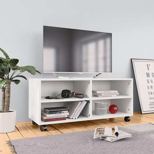 TV Cabinet with Castors White 90x35x35 cm Chipboard