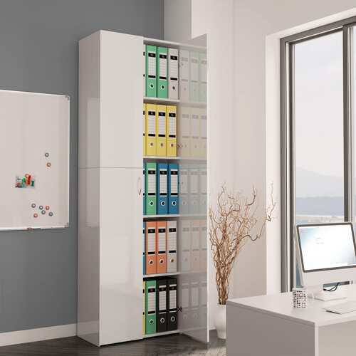 Office Cabinet High Gloss White 60x32x190 cm Chipboard