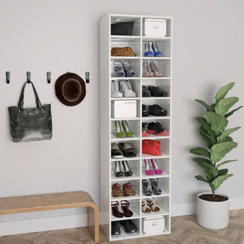 Shoe Cabinet High Gloss White 54x34x183 cm Chipboard