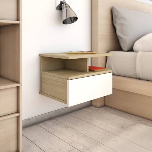 Floating Nightstands 2 pcs White and Sonoma Oak 40x31x27 cm Chipboard