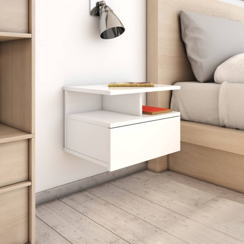 Floating Nightstands 2 pcs High Gloss White 40x31x27 cm Chipboard