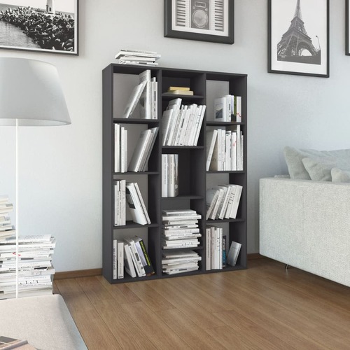 Room Divider/Book Cabinet High Gloss Grey 100x24x140 cm Chipboard