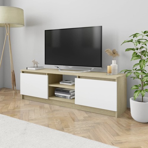 TV Cabinet White and Sonoma Oak 120x30x35.5 cm Chipboard