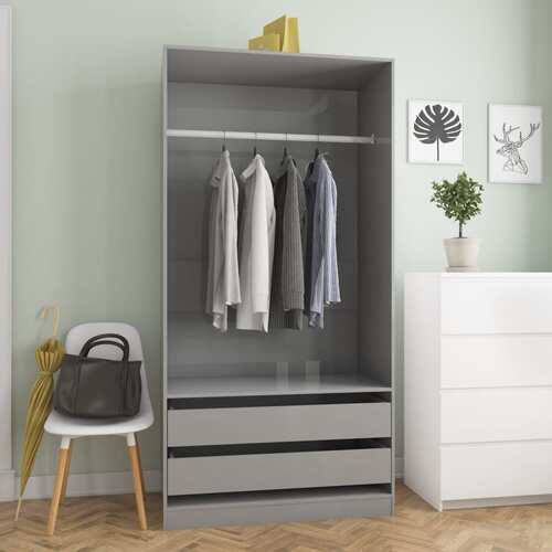 Wardrobe High Gloss Grey 100x50x200 cm Chipboard
