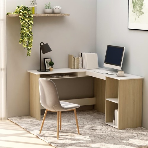 L-Shaped Corner Desk White and Sonoma Oak 120x140x75 cm Chipboard
