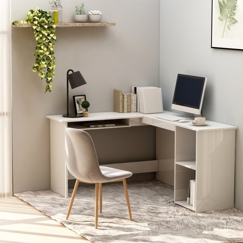 L-Shaped Corner Desk High Gloss White 120x140x75 cm Chipboard