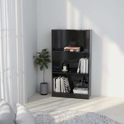 3-Tier Book Cabinet High Gloss Black 60x24x108 cm Chipboard