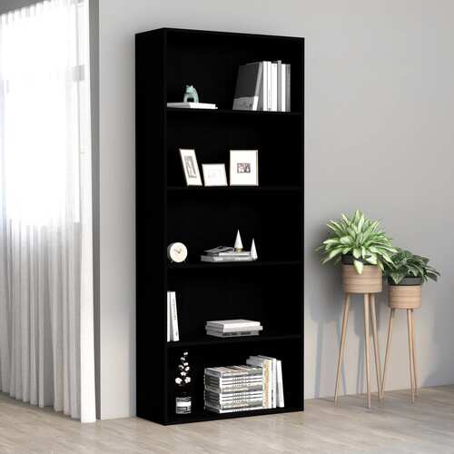 5-Tier Book Cabinet Black 80x30x189 cm Chipboard