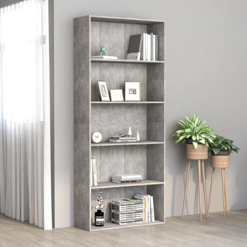 5-Tier Book Cabinet Concrete Grey 80x30x189 cm Chipboard