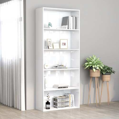 5-Tier Book Cabinet High Gloss White 80x30x189 cm Chipboard