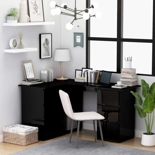 Corner Desk High Gloss Black 145x100x76 cm Chipboard