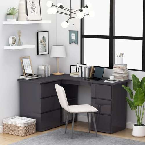 Corner Desk High Gloss Rrey 145x100x76 cm Chipboard