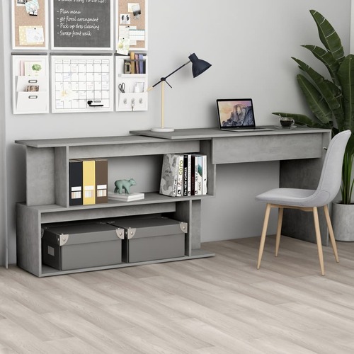 Corner Desk Concrete Grey 200x50x76 cm Chipboard
