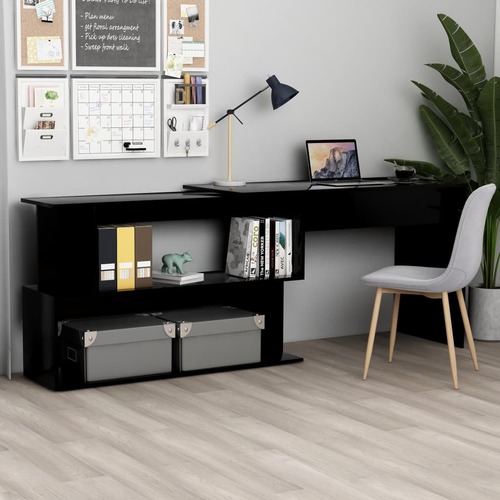 Corner Desk High Gloss Black 200x50x76 cm Chipboard