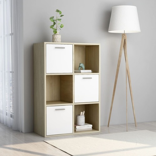 Storage Cabinet White and Sonoma Oak 60x29.5x90 cm Chipboard