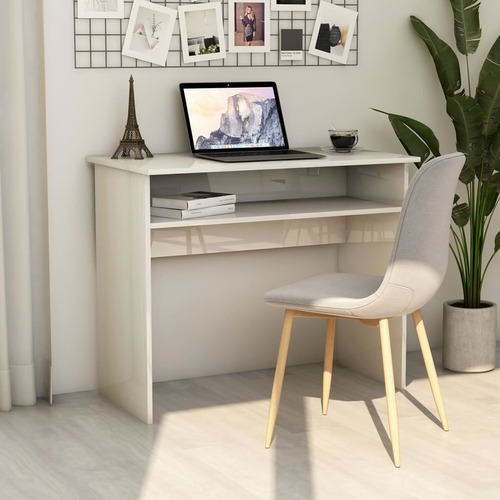 Desk High Gloss White 90x50x74 cm Chipboard