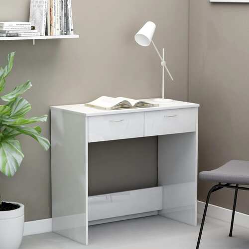 Desk High Gloss White 80x40x75 cm Chipboard