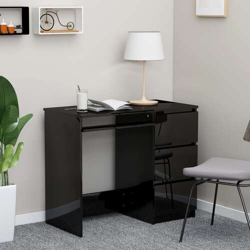 Desk High Gloss Black 90x45x76 cm Chipboard