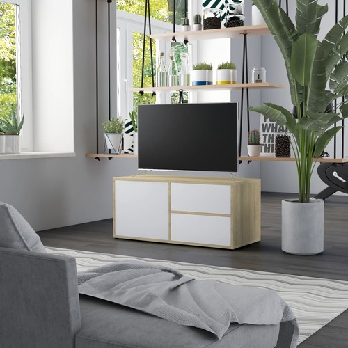 TV Cabinet White and Sonoma Oak 80x34x36 cm Chipboard