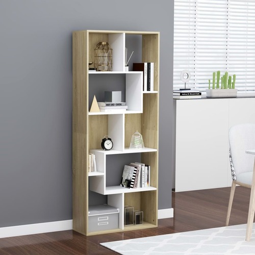 Book Cabinet White and Sonoma Oak 67x24x161 cm Chipboard