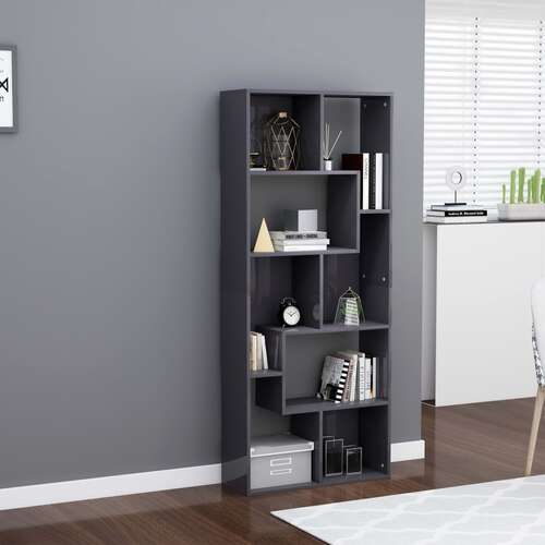 Book Cabinet High Gloss Grey 67x24x161 cm Chipboard