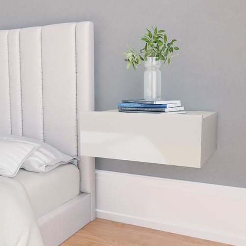 Floating Nightstands 2 pcs High Gloss White 40x30x15 cm Chipboard