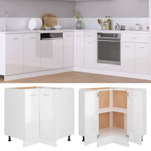 Corner Bottom Cabinet High Gloss White 75.5x75.5x80.5 cm Chipboard