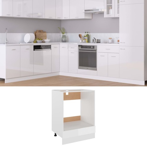 Oven Cabinet High Gloss White 60x46x81.5 cm Chipboard