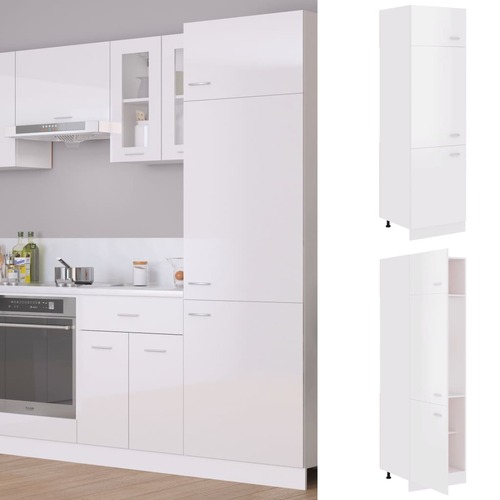 Refrigerator Cabinet High Gloss White 60x57x207 cm Chipboard