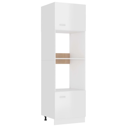 Microwave Cabinet High Gloss White 60x57x207 cm Chipboard